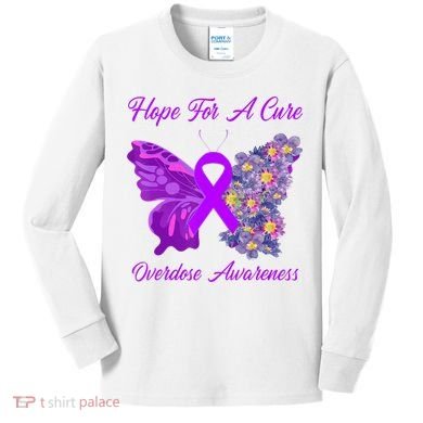 Butterfly Hope For A Cure Ribbon Opioid Overdose Awareness Kids Long Sleeve Shirt