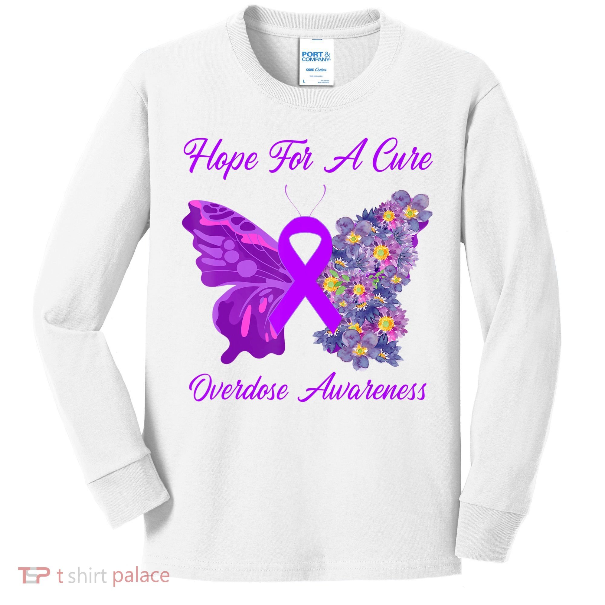 Butterfly Hope For A Cure Ribbon Opioid Overdose Awareness Kids Long Sleeve Shirt