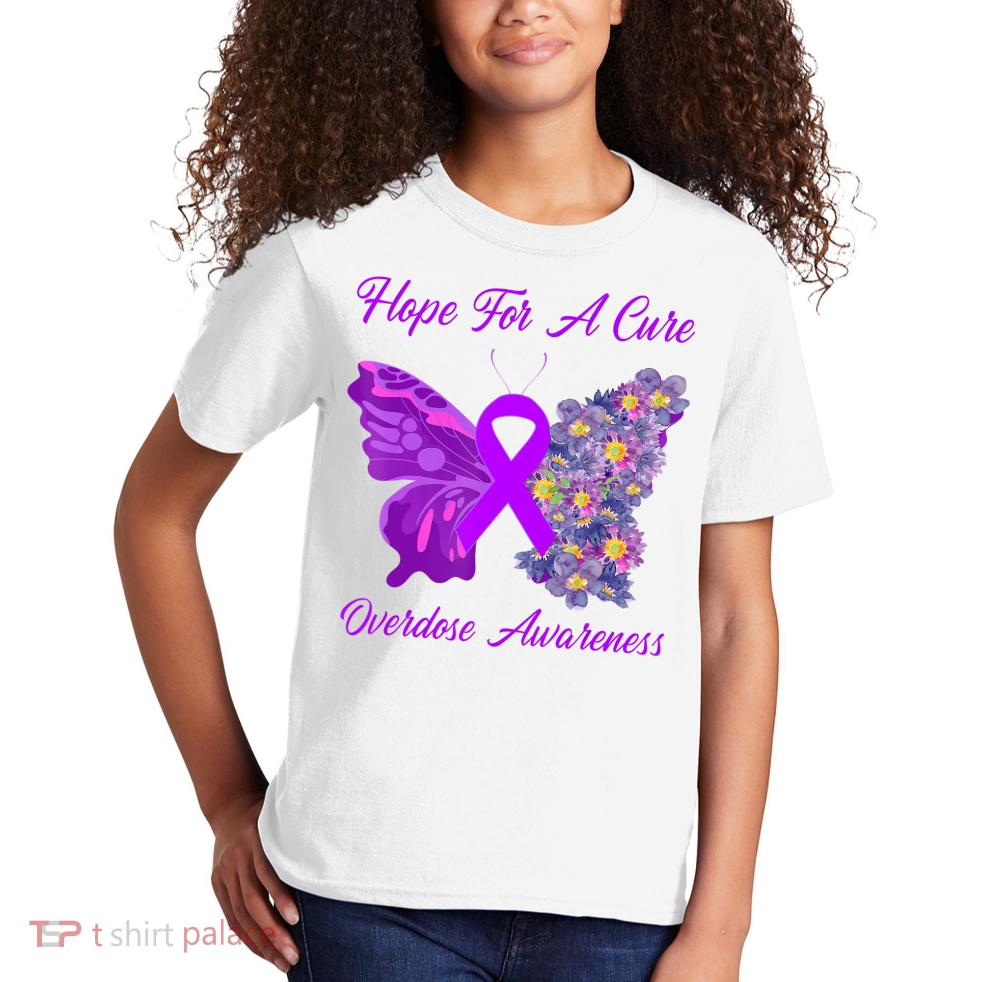 Butterfly Hope For A Cure Ribbon Opioid Overdose Awareness Kids T-Shirt