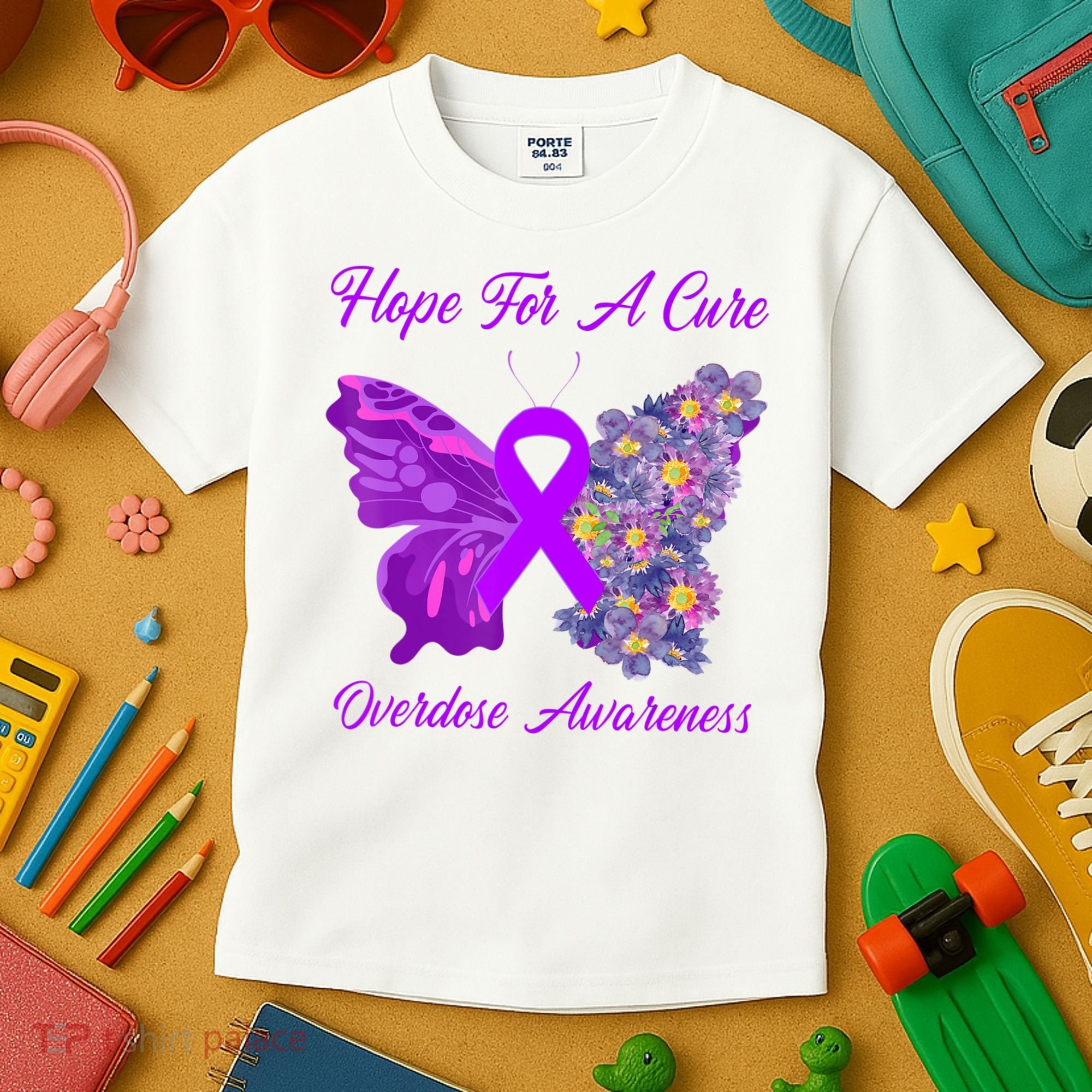 Butterfly Hope For A Cure Ribbon Opioid Overdose Awareness Kids T-Shirt