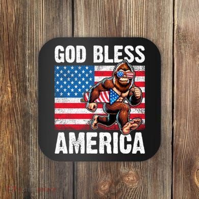 Bigfoot Holding Firework God Bless America Coaster