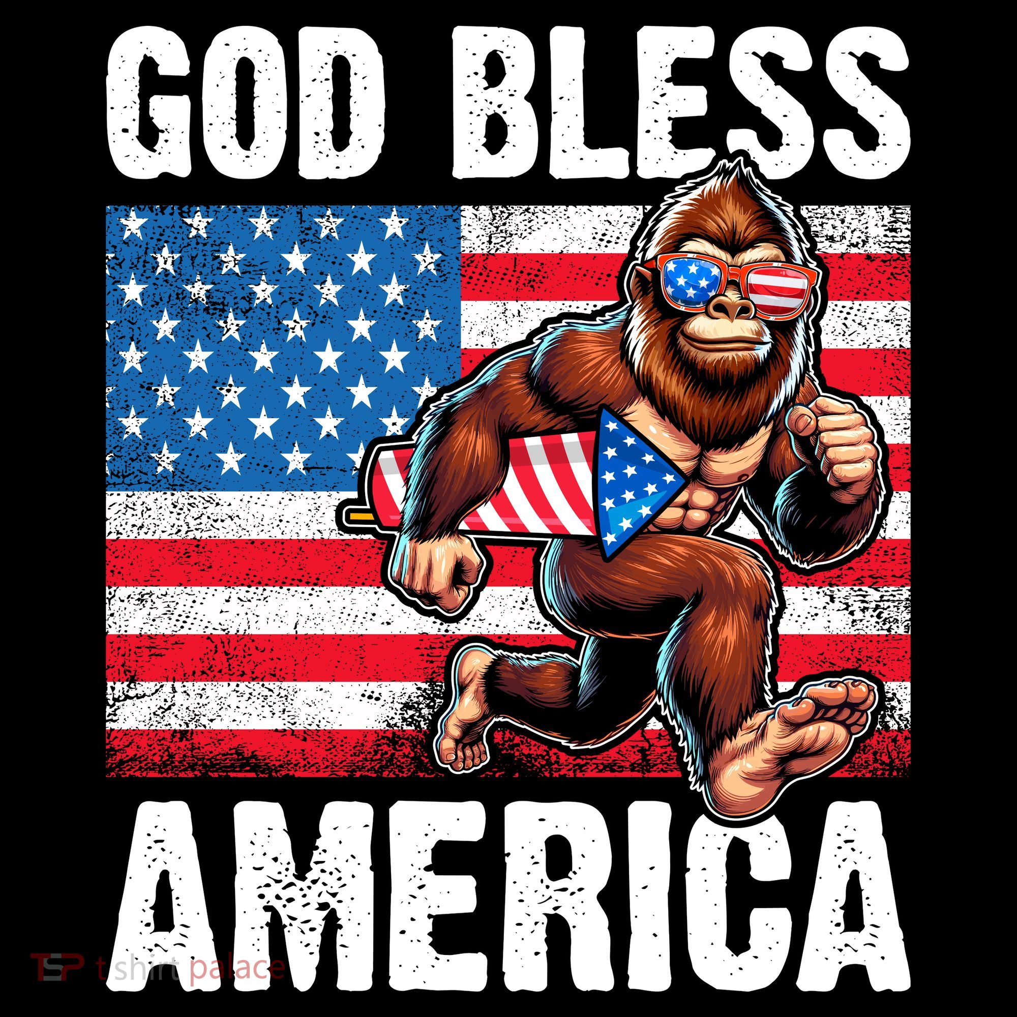 Bigfoot Holding Firework God Bless America Coaster