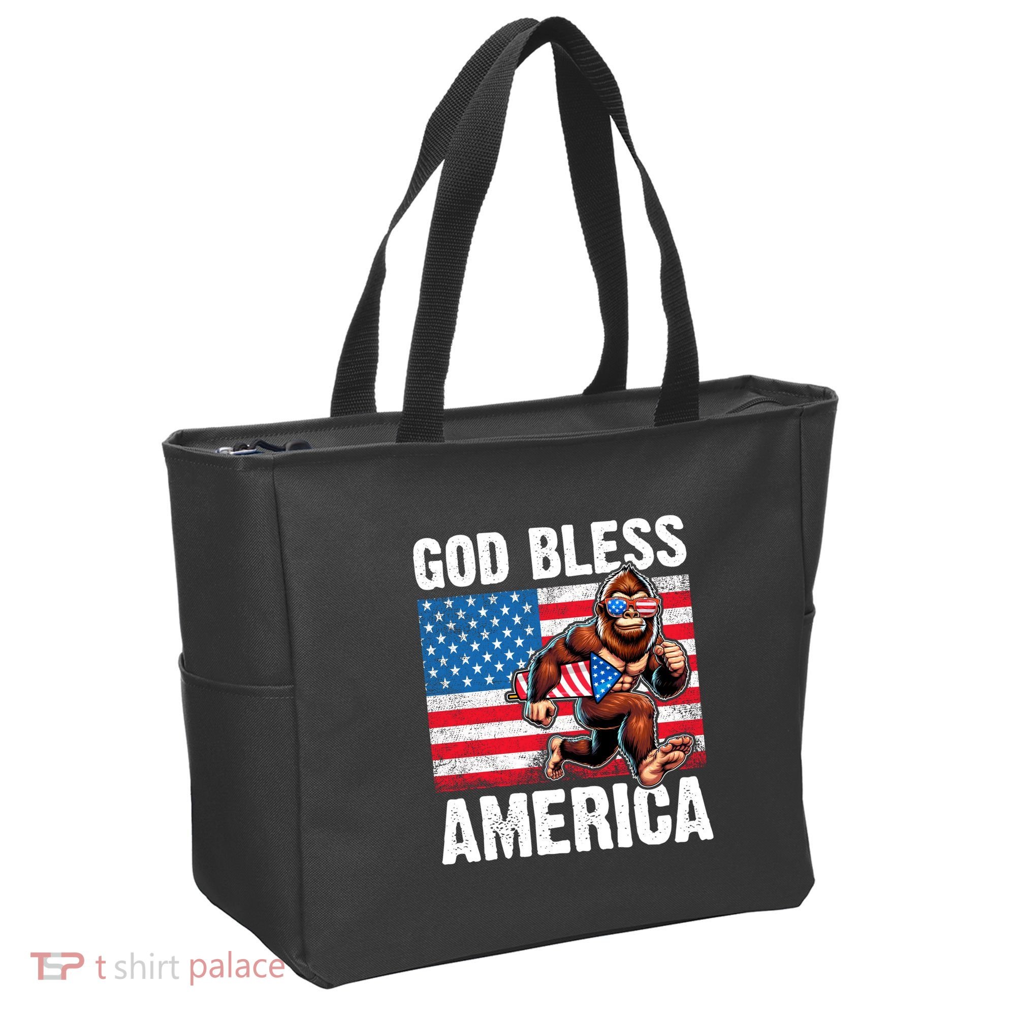 Bigfoot Holding Firework God Bless America Tote Bag