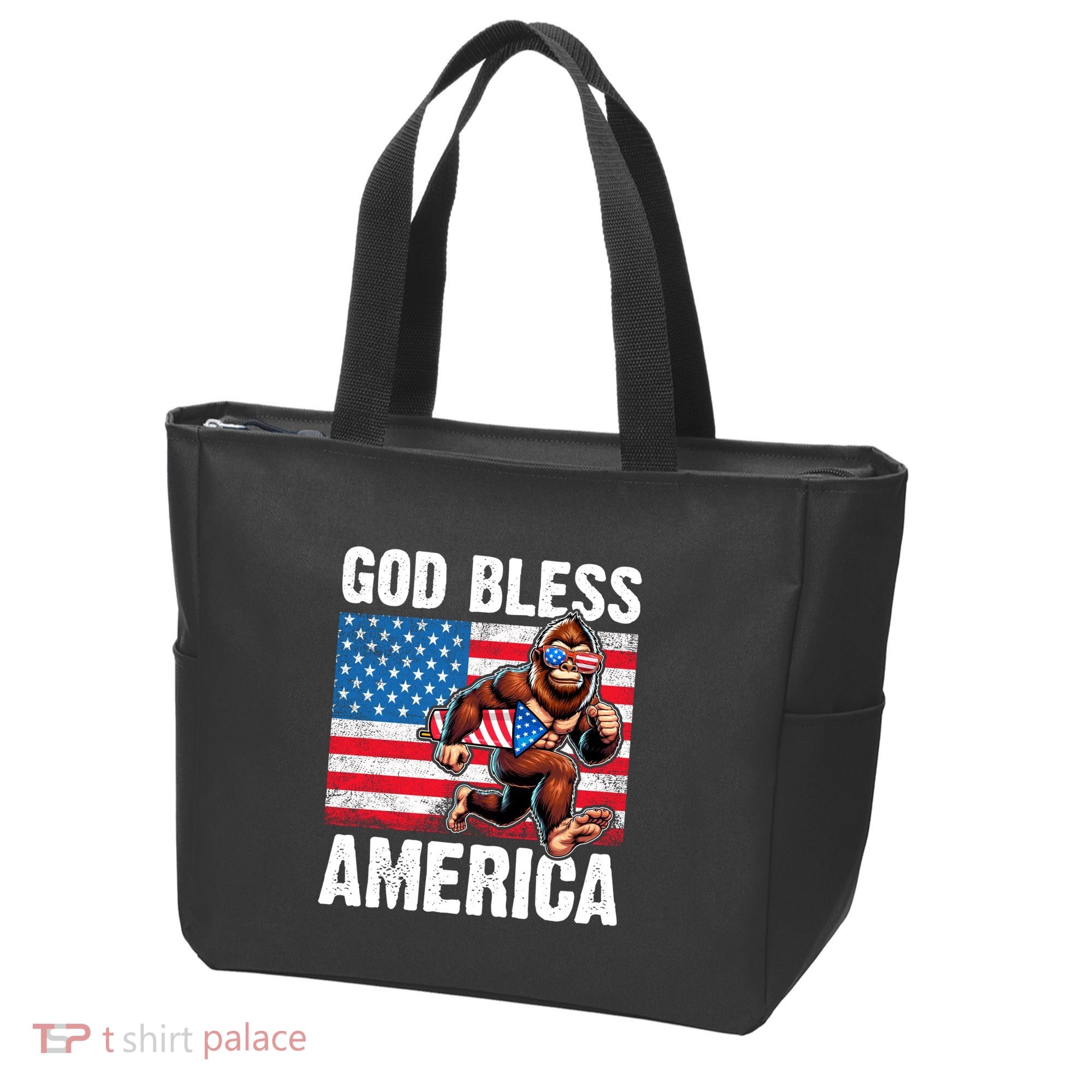 Bigfoot Holding Firework God Bless America Tote Bag