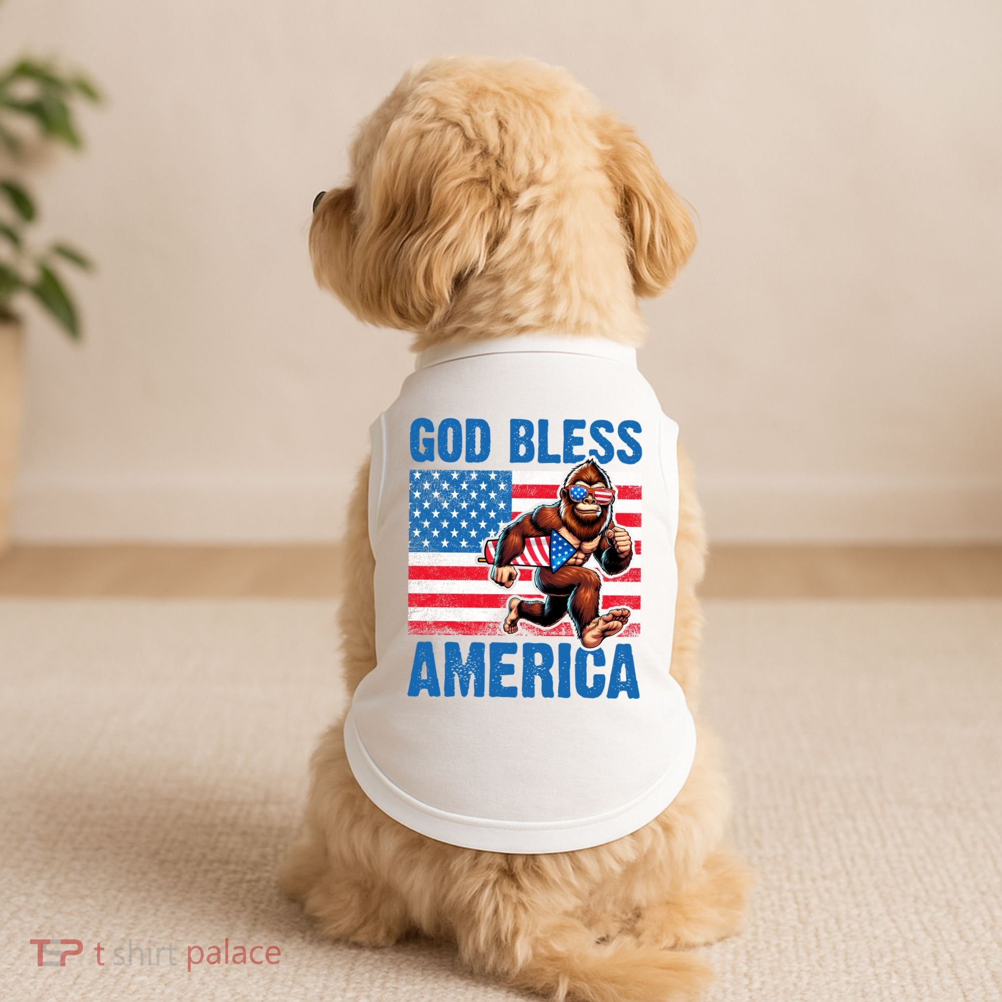 Bigfoot Holding Firework God Bless America Doggie Tank