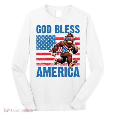 Bigfoot Holding Firework God Bless America Long Sleeve Shirt