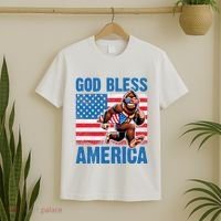 Bigfoot Holding Firework God Bless America T-Shirt thumb 2