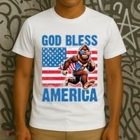 Bigfoot Holding Firework God Bless America T-Shirt thumb 3