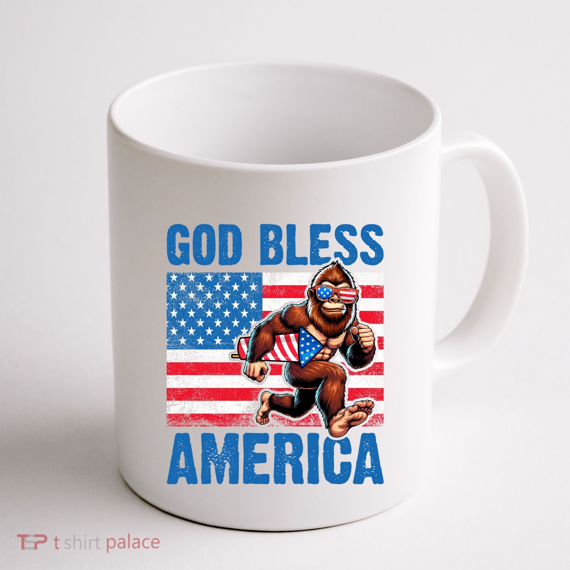 Bigfoot Holding Firework God Bless America Coffee Mug