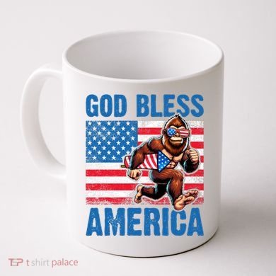 Bigfoot Holding Firework God Bless America Coffee Mug