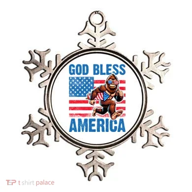 Bigfoot Holding Firework God Bless America Ornament