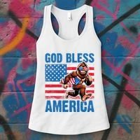 Bigfoot Holding Firework God Bless America Women's Tank Top thumb 3