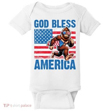 Bigfoot Holding Firework God Bless America Baby Bodysuit