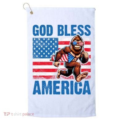 Bigfoot Holding Firework God Bless America Golf Towel