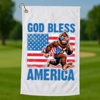 Bigfoot Holding Firework God Bless America Golf Towel thumb 1