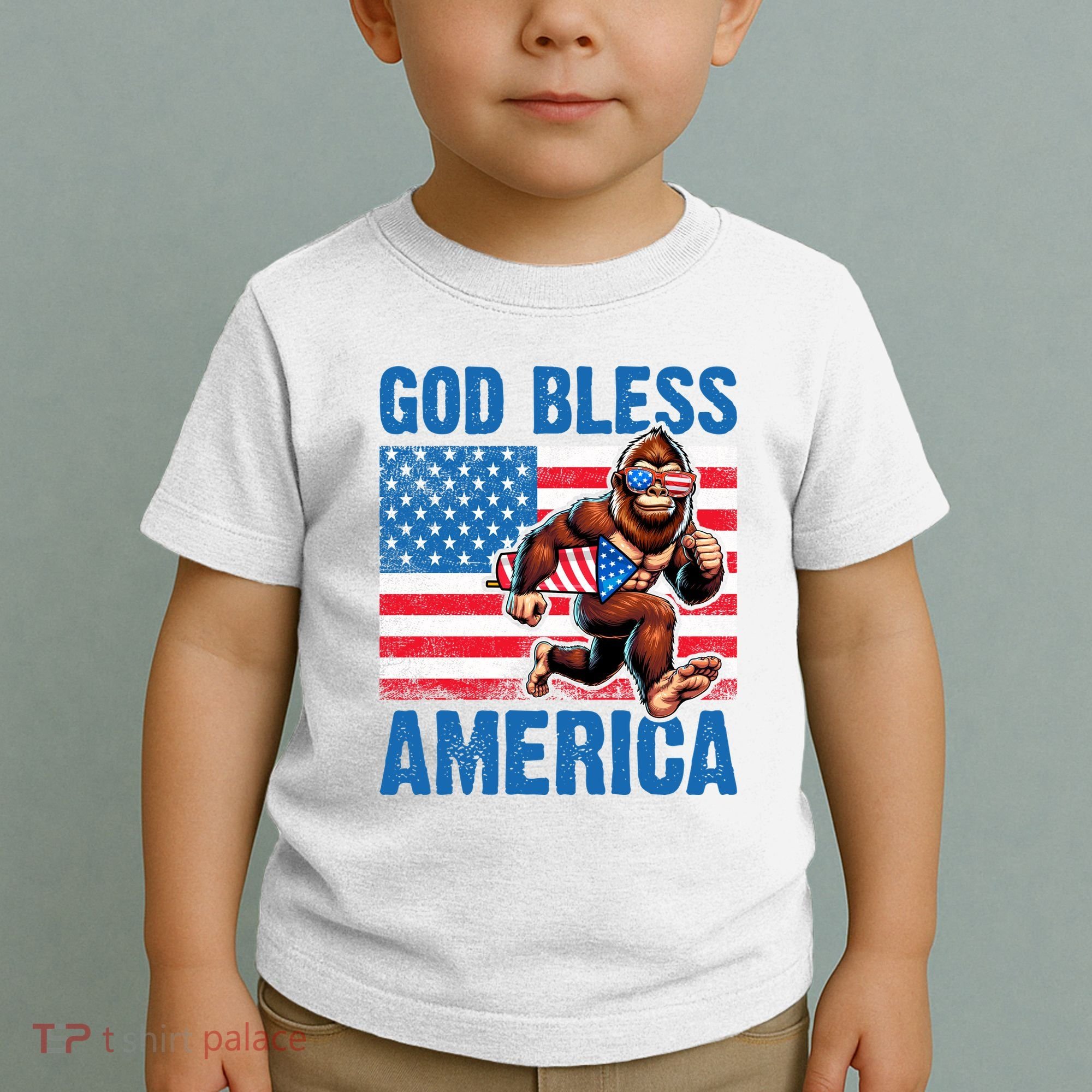 Bigfoot Holding Firework God Bless America Toddler T-Shirt