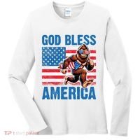 Bigfoot Holding Firework God Bless America Women's Long Sleeve Shirt thumb 0