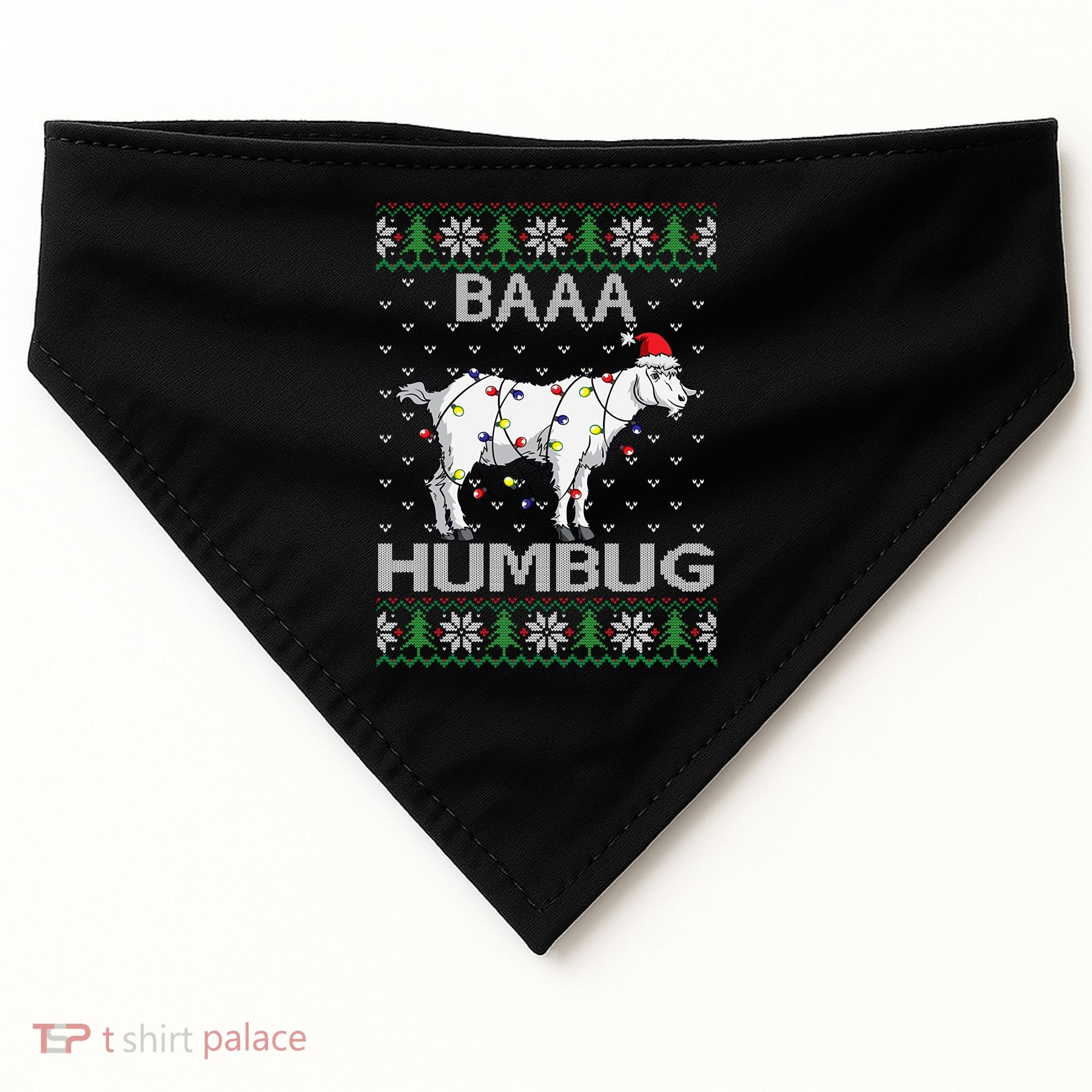 Baaa Humbug Goat Santa Hat Christmas Lights Ugly Sweater Gift USA-Made Doggie Bandana