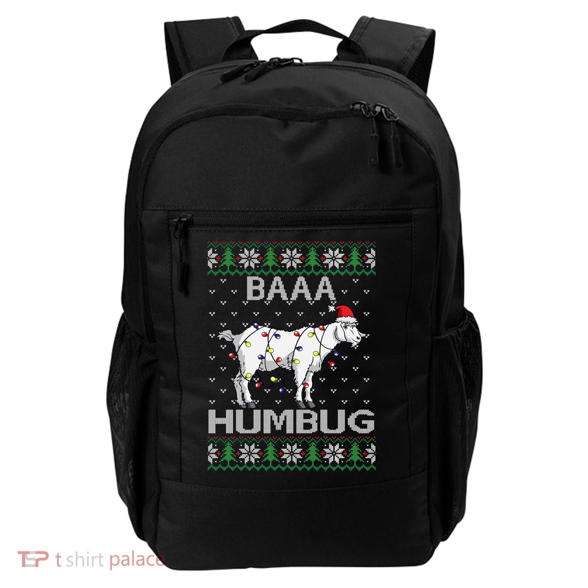 Baaa Humbug Goat Santa Hat Christmas Lights Ugly Sweater Gift Backpack