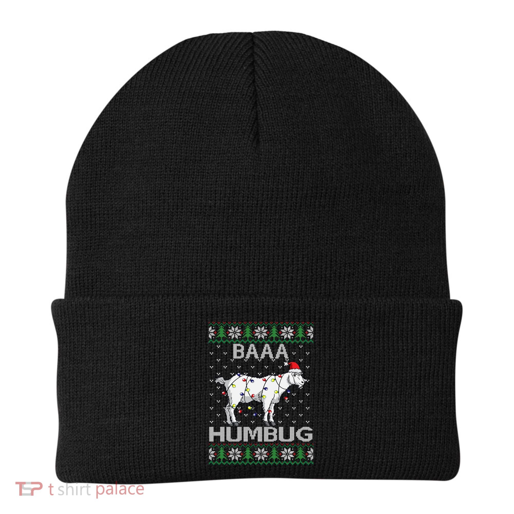 Baaa Humbug Goat Santa Hat Christmas Lights Ugly Sweater Gift Beanie