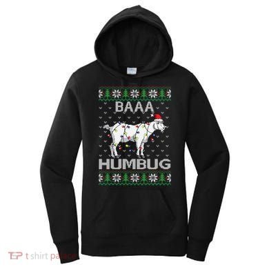 Baaa Humbug Goat Santa Hat Christmas Lights Ugly Sweater Gift Women's Hoodie
