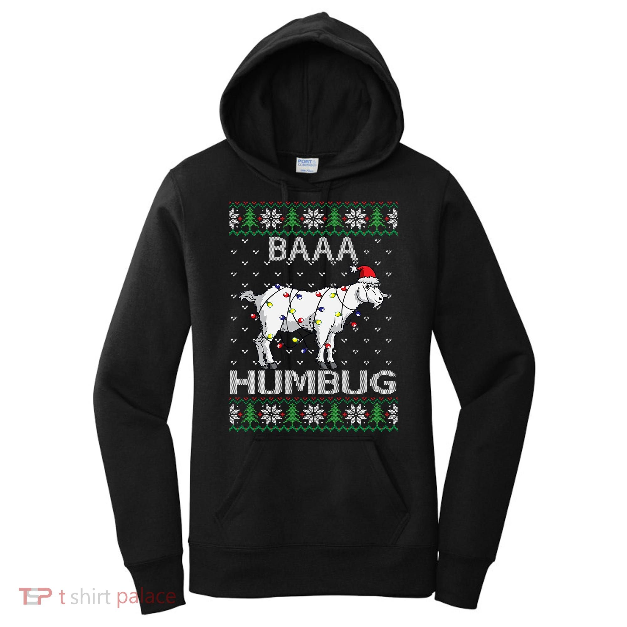 Baaa Humbug Goat Santa Hat Christmas Lights Ugly Sweater Gift Women's Hoodie