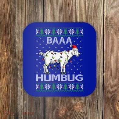 Baaa Humbug Goat Santa Hat Christmas Lights Ugly Sweater Gift Coaster