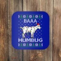 Baaa Humbug Goat Santa Hat Christmas Lights Ugly Sweater Gift Coaster thumb 0