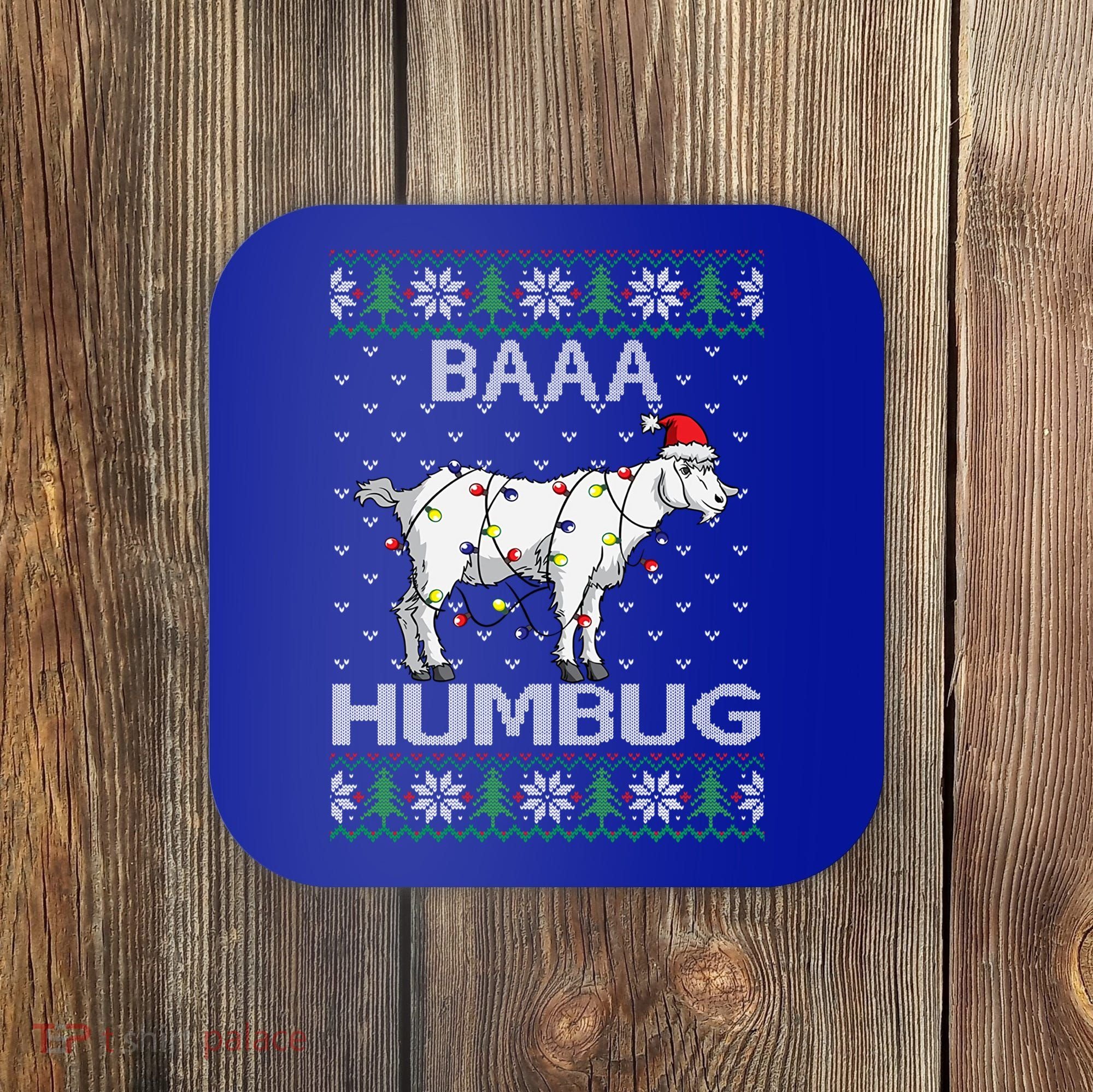 Baaa Humbug Goat Santa Hat Christmas Lights Ugly Sweater Gift Coaster