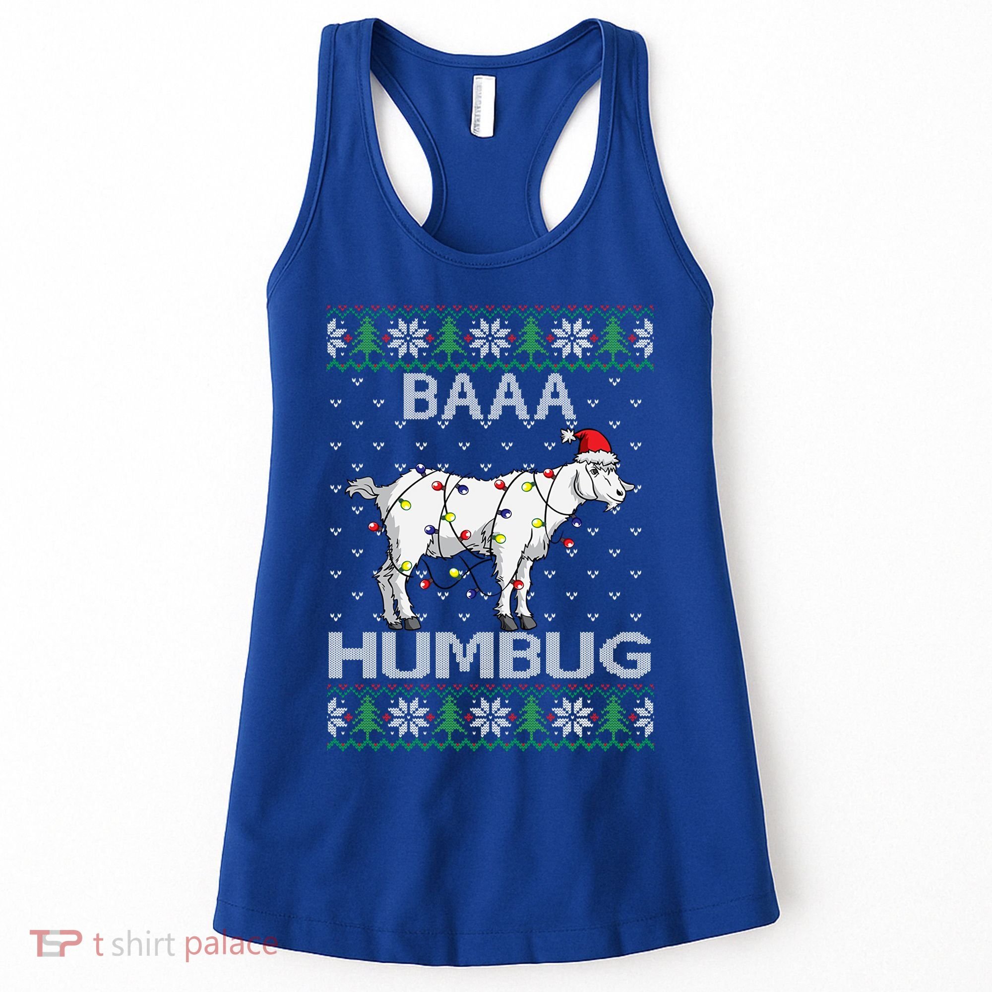 Baaa Humbug Goat Santa Hat Christmas Lights Ugly Sweater Gift Women's Tank Top