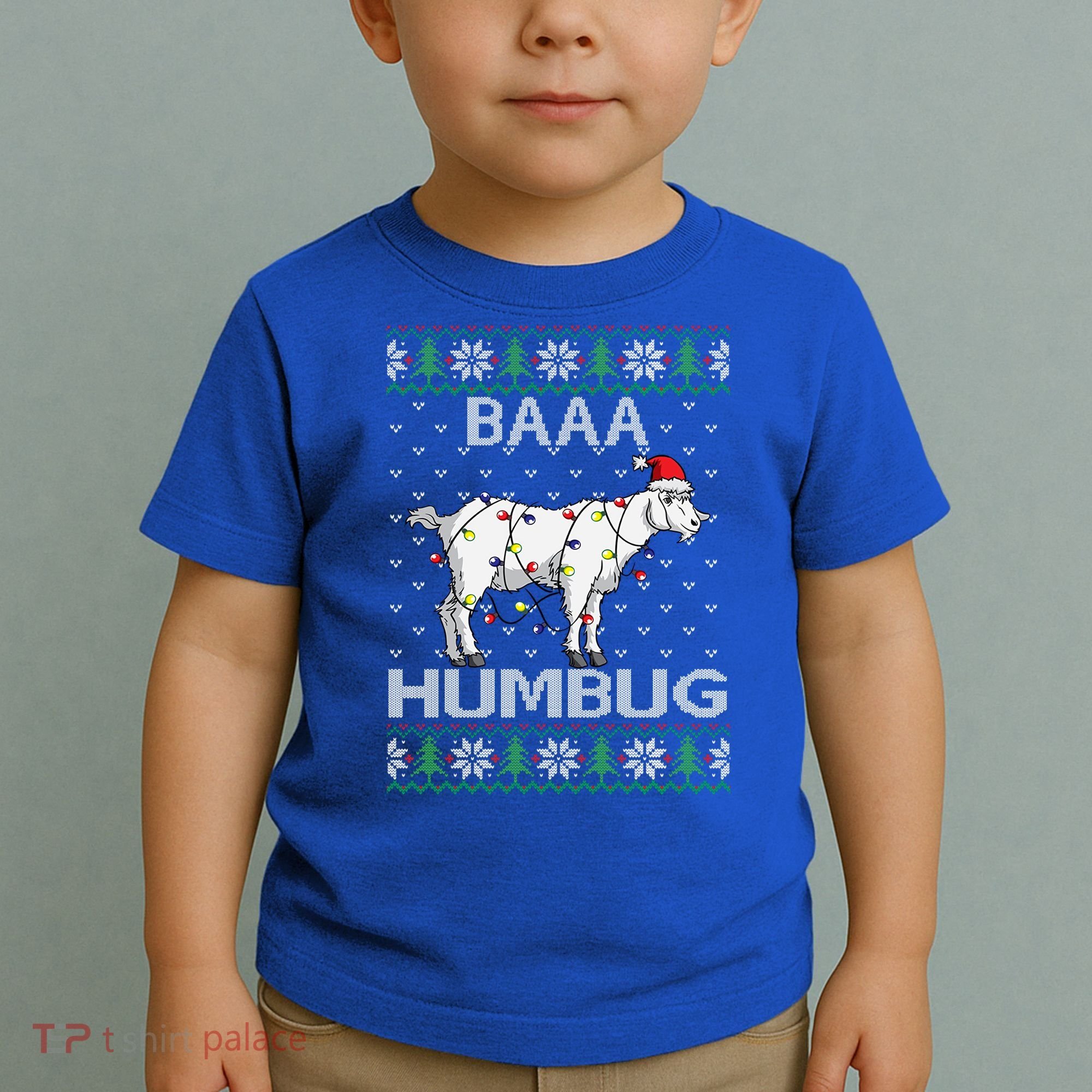 Baaa Humbug Goat Santa Hat Christmas Lights Ugly Sweater Gift Toddler T-Shirt