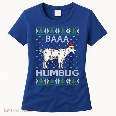 Baaa Humbug Goat Santa Hat Christmas Lights Ugly Sweater Gift Women's T-Shirt
