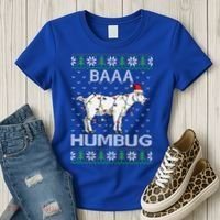 Baaa Humbug Goat Santa Hat Christmas Lights Ugly Sweater Gift Women's T-Shirt thumb 3
