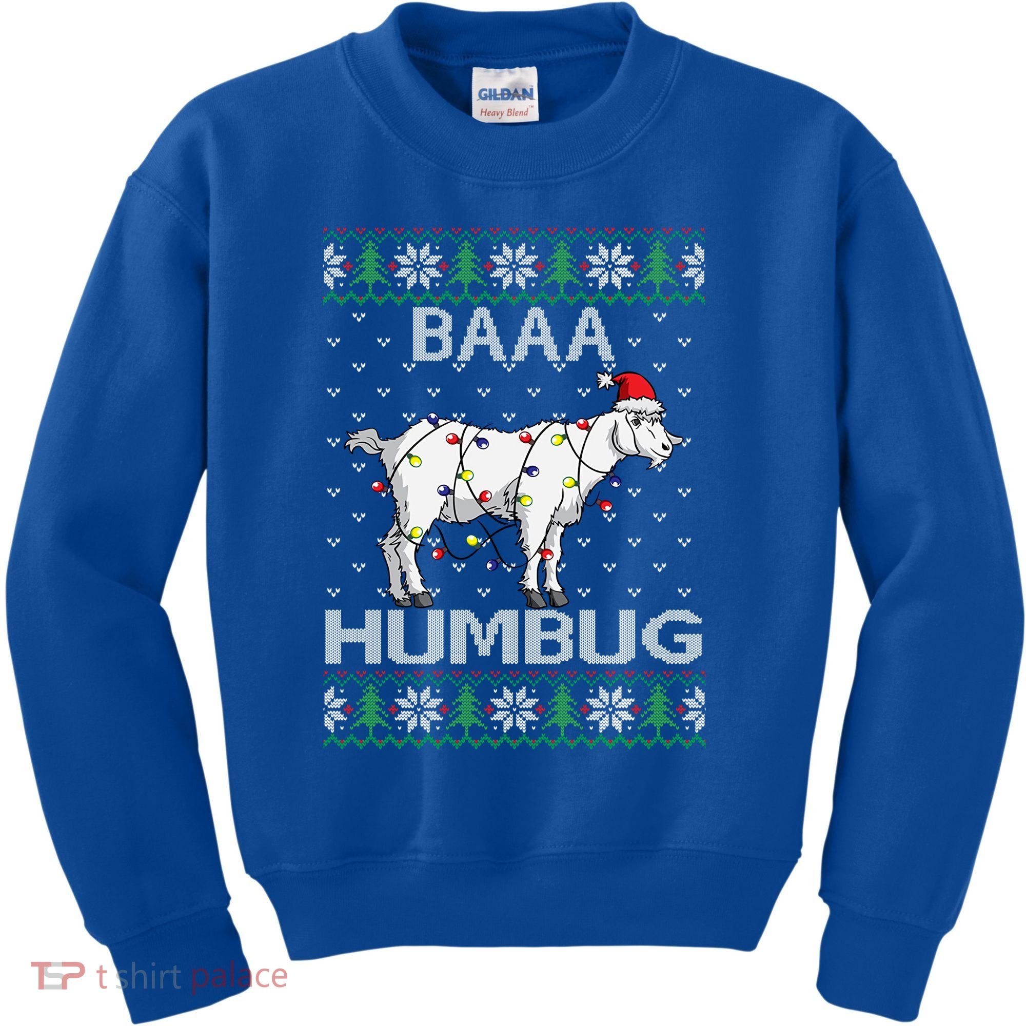 Baaa Humbug Goat Santa Hat Christmas Lights Ugly Sweater Gift Kids Sweatshirt