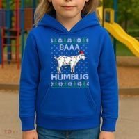 Baaa Humbug Goat Santa Hat Christmas Lights Ugly Sweater Gift Kids Hoodie thumb 3