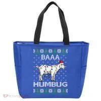 Baaa Humbug Goat Santa Hat Christmas Lights Ugly Sweater Gift Tote Bag thumb 0