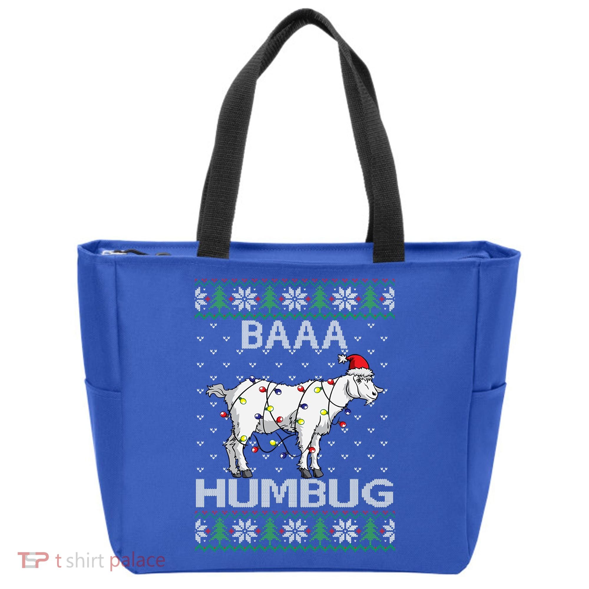 Baaa Humbug Goat Santa Hat Christmas Lights Ugly Sweater Gift Tote Bag