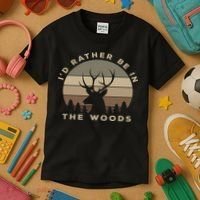 Buck Hunters & Gift Co. I'd Rather Be In The Woods Deer Hunting Kids T-Shirt thumb 3