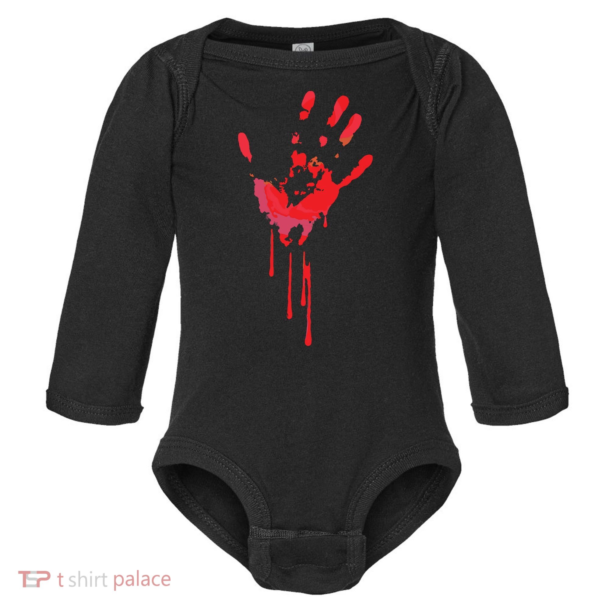 Bloody Hand Horror Blood Creepy Halloween Baby Long Sleeve Bodysuit