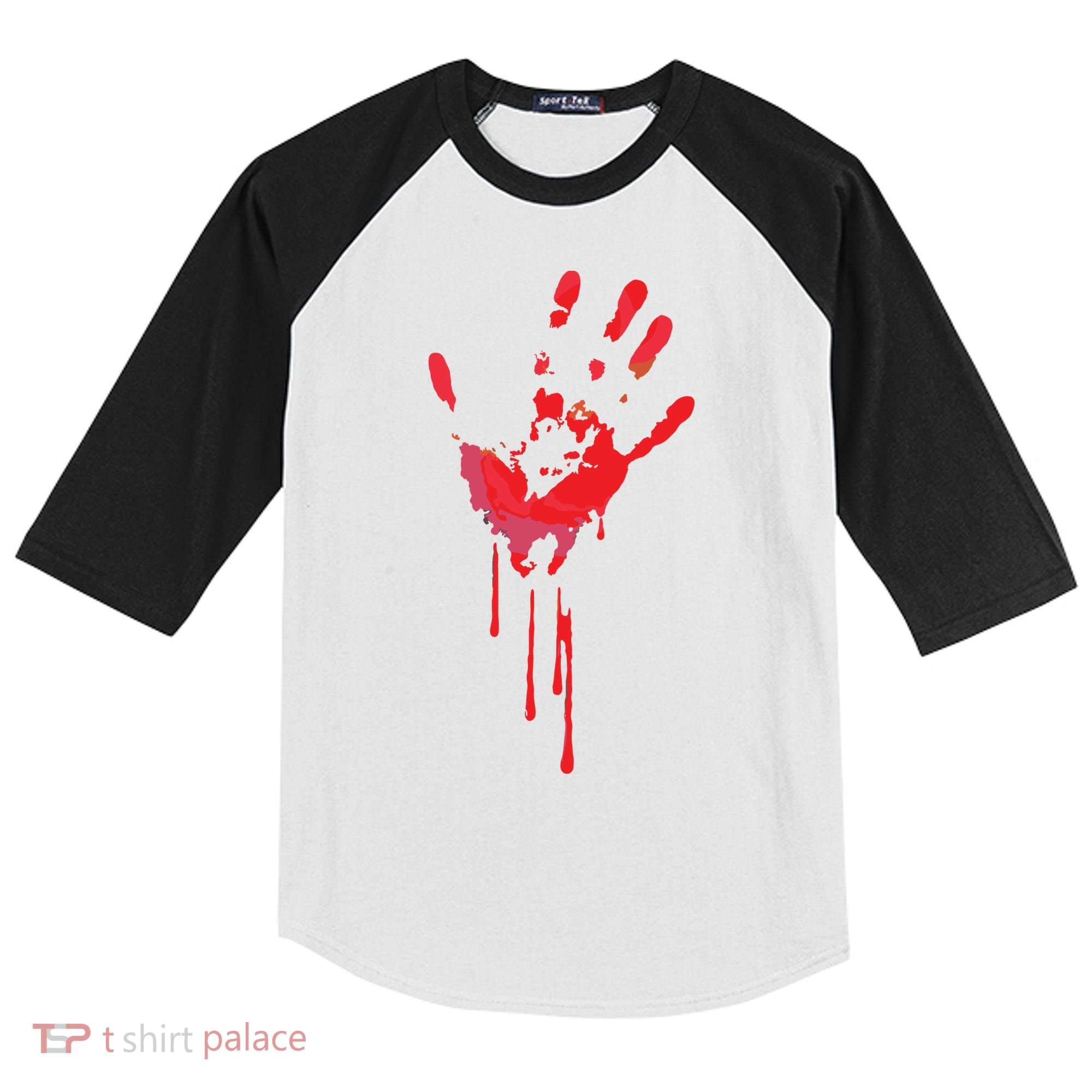 Bloody Hand Horror Blood Creepy Halloween Kids Colorblock Raglan Jersey