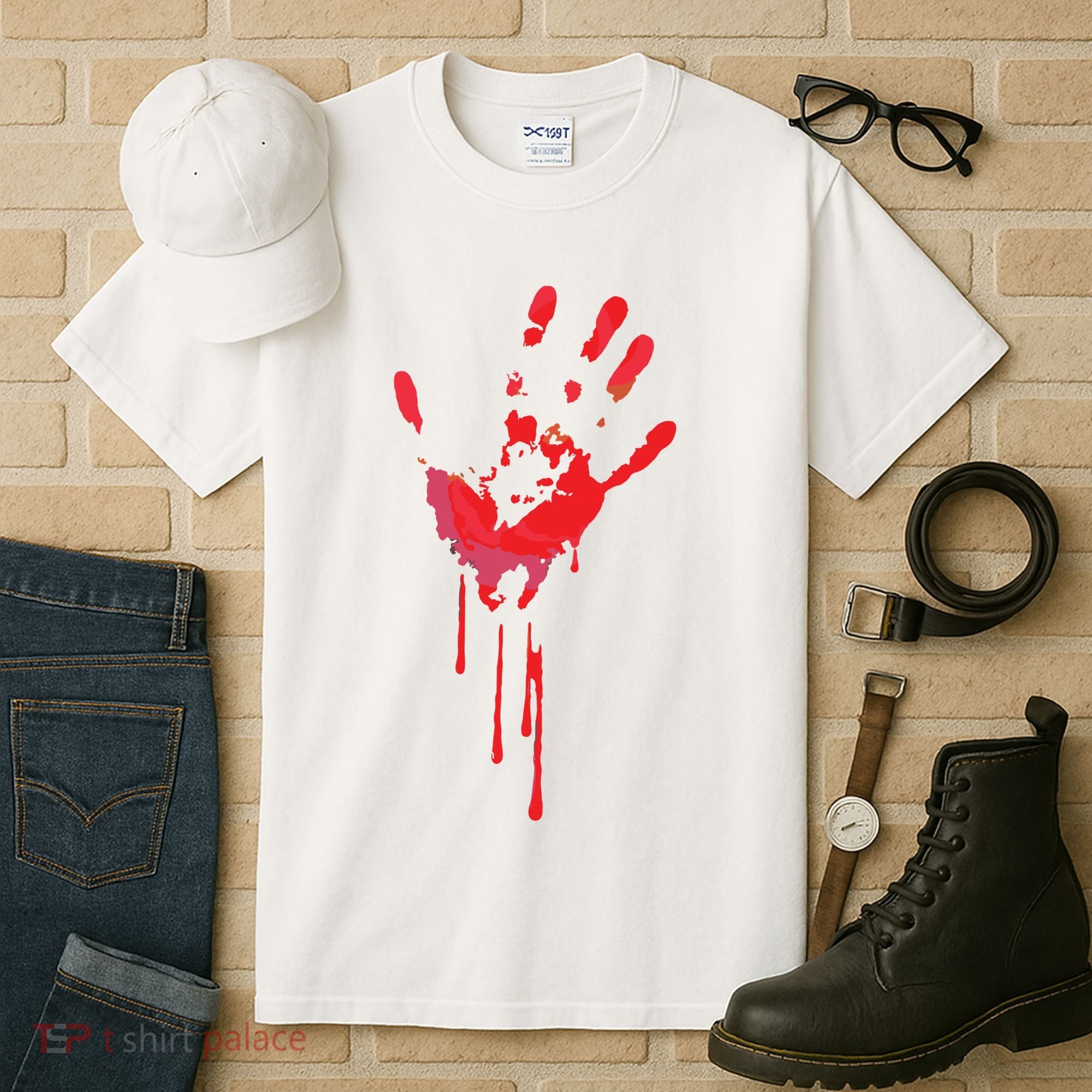 Bloody Hand Horror Blood Creepy Halloween Tall T-Shirt