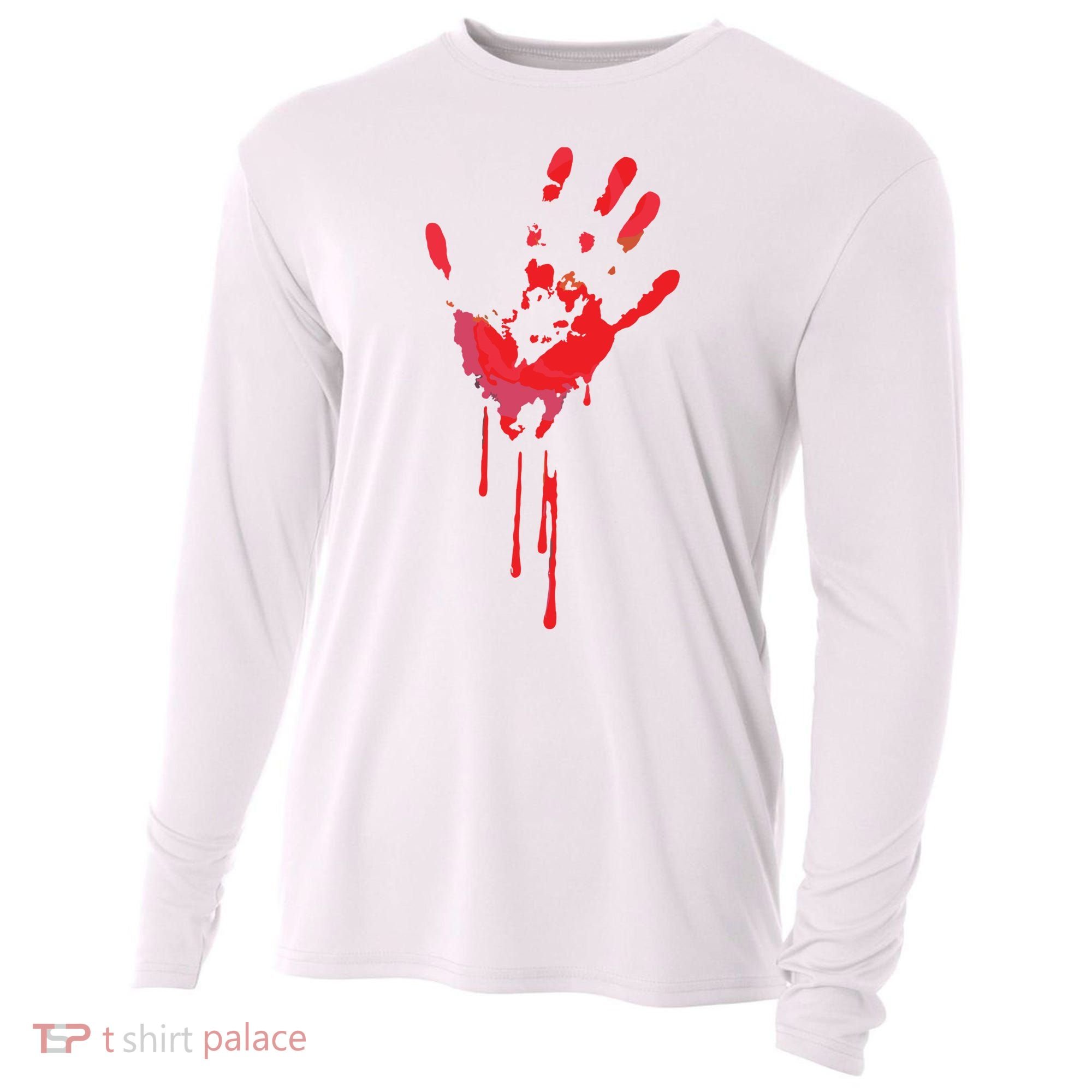 Bloody Hand Horror Blood Creepy Halloween Cooling Performance Long Sleeve Crew