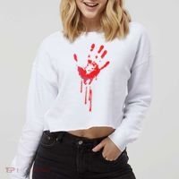 Bloody Hand Horror Blood Creepy Halloween Cropped Pullover Crew thumb 2