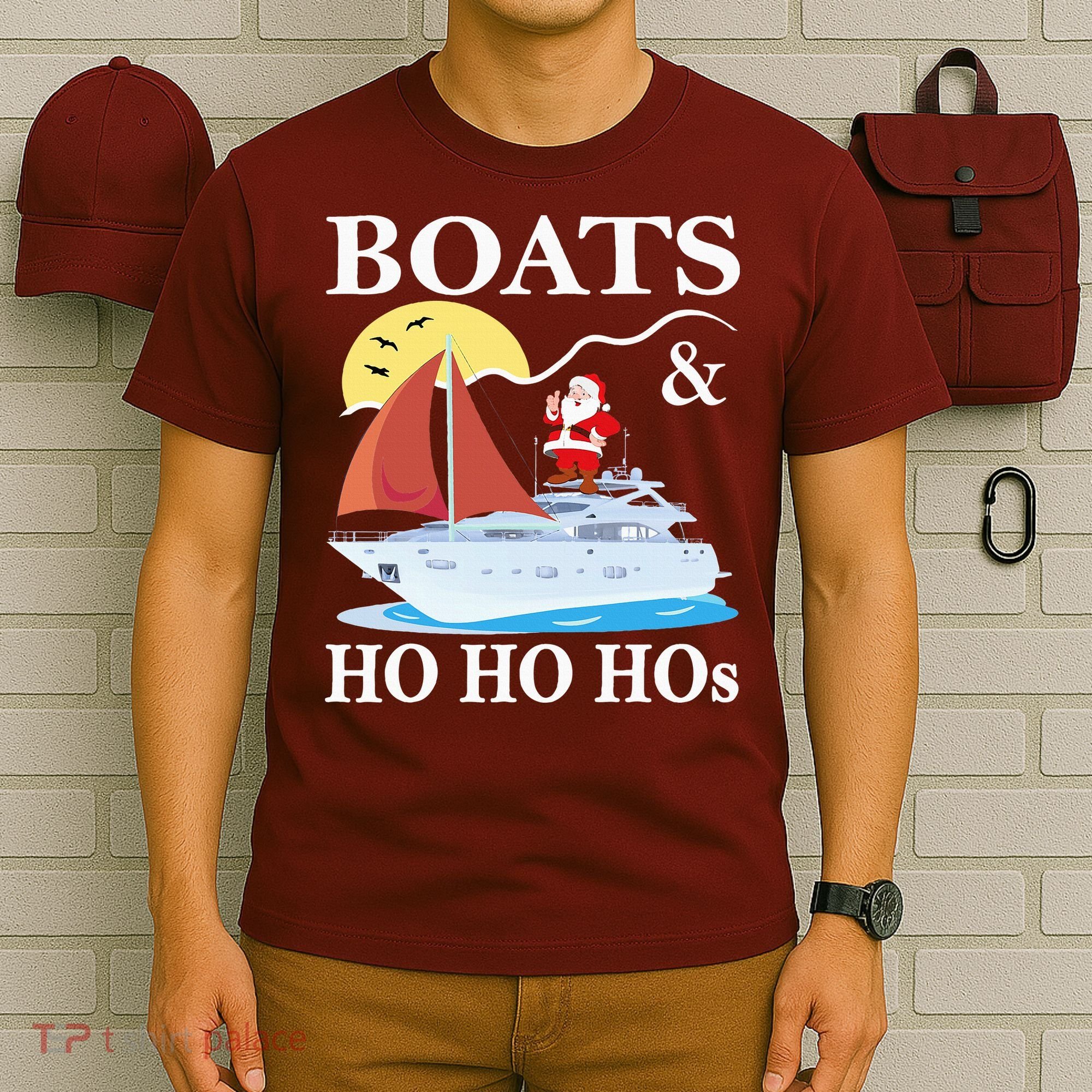 Boats & Ho Ho Hos Christmas Pajama Funny Humor Xmas Boating T-Shirt