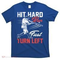 Baseball Hit Hard Run Fast Turn Left Funny Sport Vintage Gift T-Shirt thumb 0