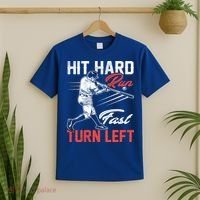 Baseball Hit Hard Run Fast Turn Left Funny Sport Vintage Gift T-Shirt thumb 2