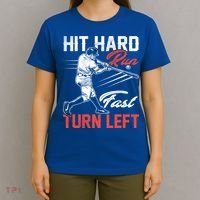 Baseball Hit Hard Run Fast Turn Left Funny Sport Vintage Gift T-Shirt thumb 4