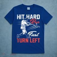Baseball Hit Hard Run Fast Turn Left Funny Sport Vintage Gift T-Shirt thumb 5