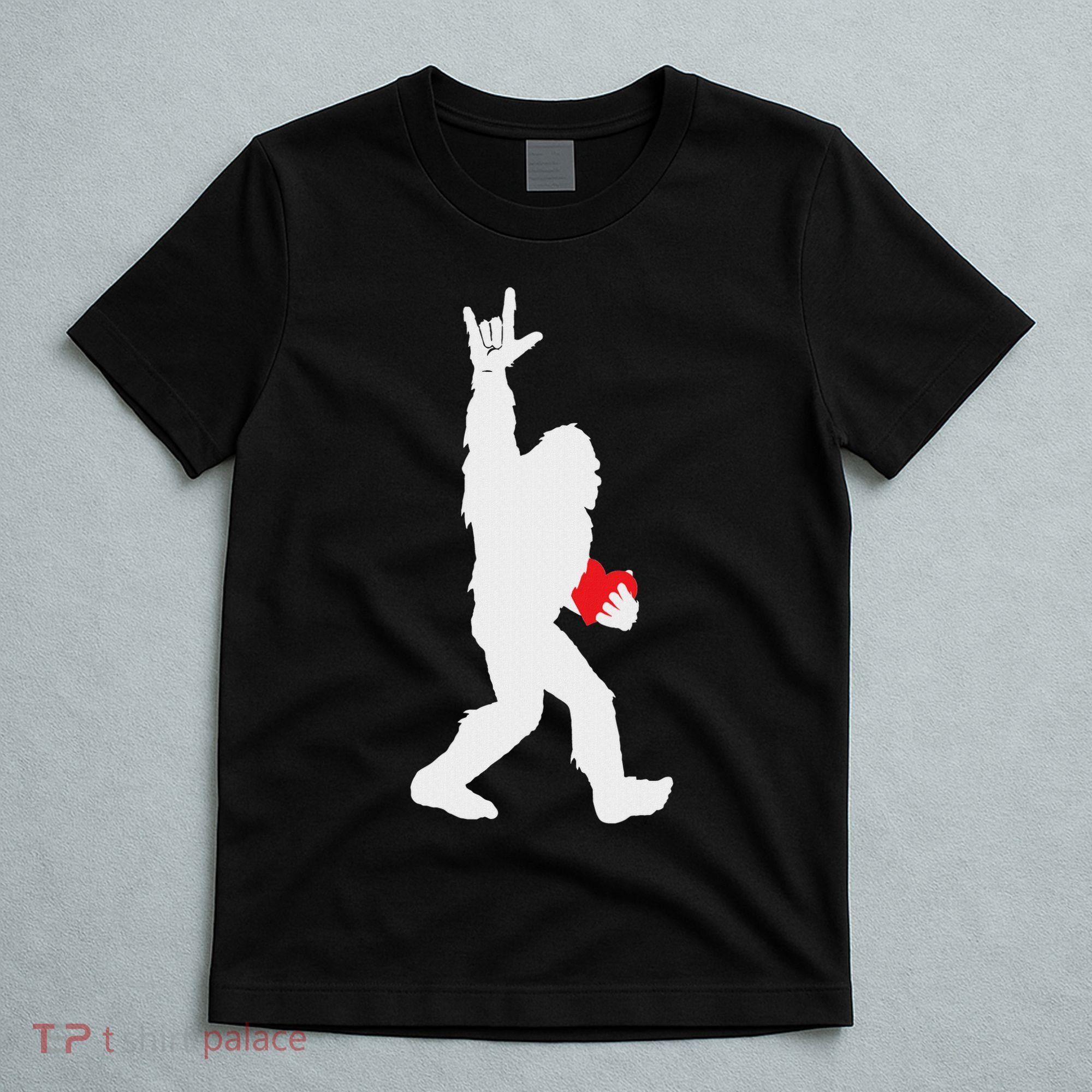 Bigfoot Holding Heart Valentines Day I Love You Hand For Asl T-Shirt
