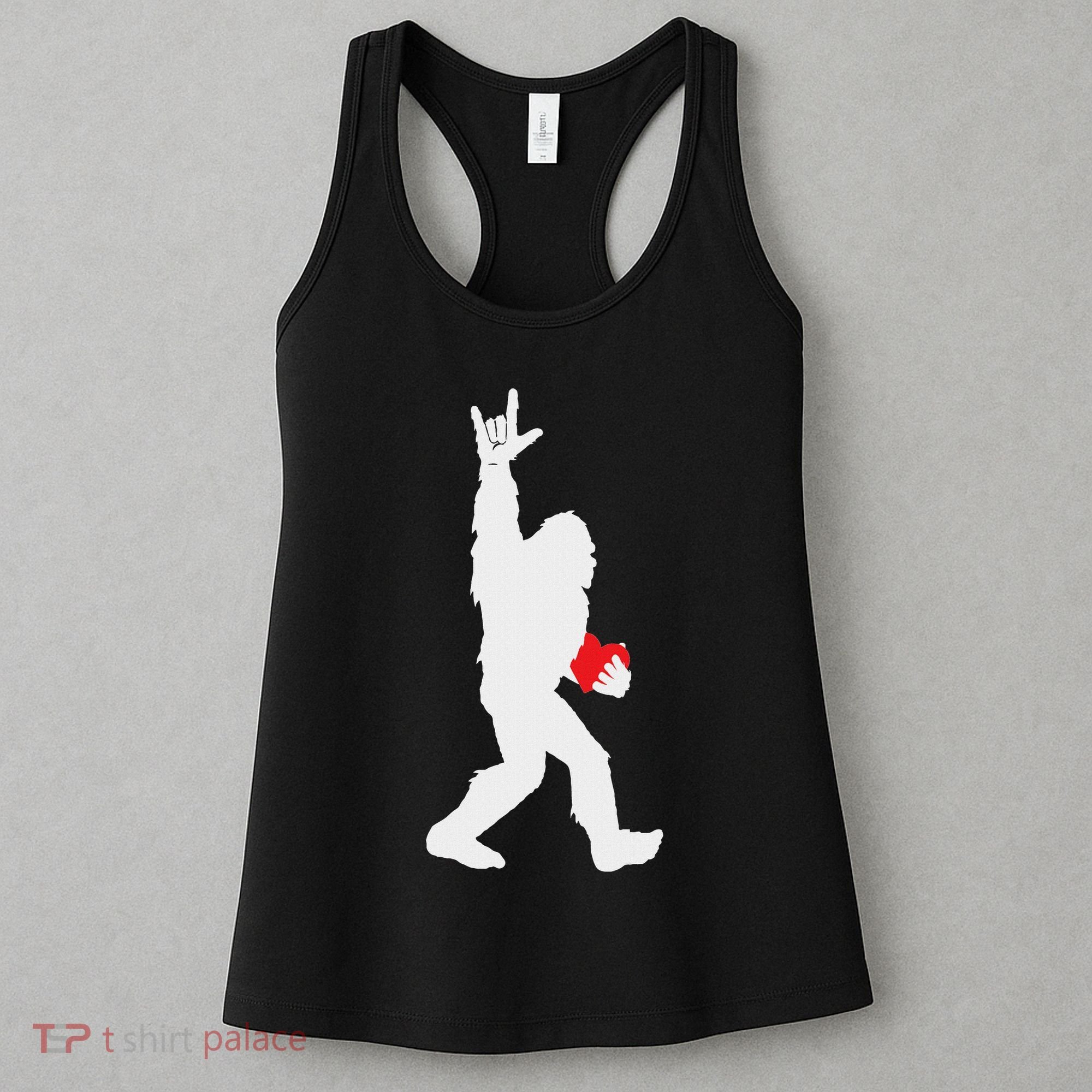 Bigfoot Holding Heart Valentines Day I Love You Hand For Asl Women's Tank Top